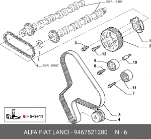 Комплект ГРМ PEUGEOT Expert FIAT Scudo (02-) OE 9467521280 ALFA FIAT LANCIA