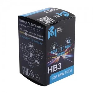 Лампа 12V HB3 65W P20d Standart MEGAPOWER 37033037 MEGA POWER