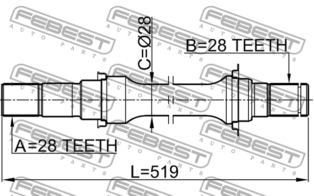 Вал привода KIA MES:CARNIVAL 19980­615-20050­930 2212-CAR 2212-CAR FEBEST