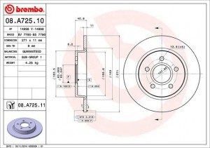 08.A725.10 диск тормозной задний!\ Ford Focus III 1.6-2.0 11> 08A72510 BREMBO