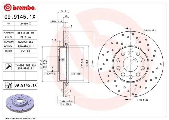 Диск перфорированный Brembo Xtra 09.9145.1X 09.9145.1X BREMBO
