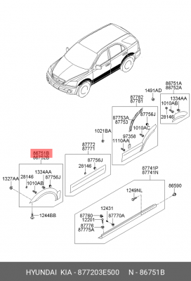 Расширитель KIA Sorento (02-) крыла переднего правого OE 877203E500 HYUNDAI KIA