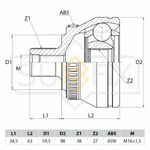 ШРУС наружный AUDI A4 1.8-2.8 95-00/A6 1.9TD-4.2 97-05/A8 2.5TD-6.0 97-02/Allroa ST-1002 SUFIX