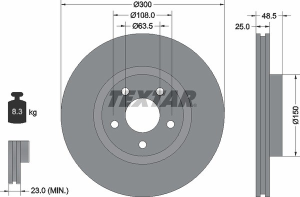 Диск тормозной FORD Focus 2,C-Max VOLVO S40 (300мм) передний (1шт.) TEXTAR 92141305 TEXTAR