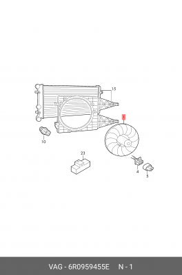 Вентилятор VW Polo (02-) SKODA Fabia (99-) охлаждения радиатора OE 6R0 959 455 E VAG