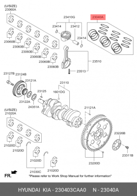 Кольца поршневые HYUNDAI Santa Fe (09-) KIA Sorento (09-) (3.3/3.5) d+0.00 компл 230403CAA0 HYUNDAI KIA