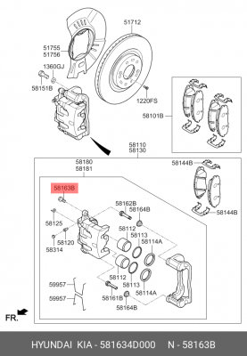 Болт М5 суппорта тормозного 581634D000 HYUNDAI KIA
