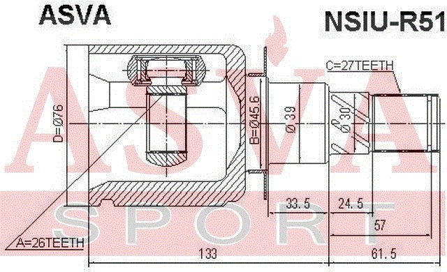 ШРУС ВНУТРЕННИЙ 12 NSIUR51 NSIU-R51 ASVA