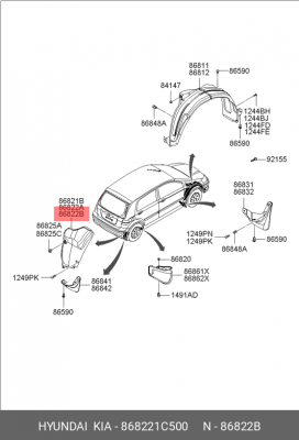 Подкрылок задний правый ГЕТЦ-2 868221C500 HYUNDAI KIA