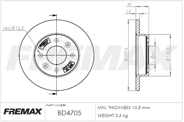 диск тормозной передний!\ Renault Clio/R19/R21 1.2-1.9D 86> BD4705 FREMAX