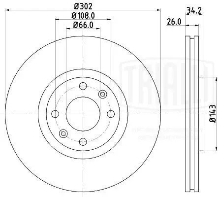 Диск торм. Peugeot 308 (07-)/208 (12-)/Citroen C4 (04-)/DS4 (11-) перед. d=302 ( DF 190502 TRIALLI