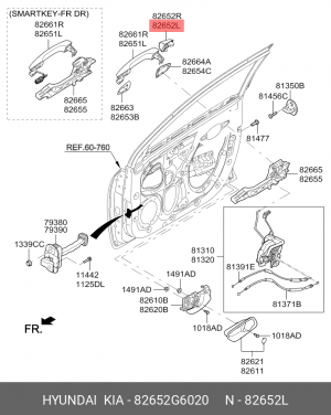 Кожух KIA Picanto (17-) ручки двери передней левый OE 82652G6020 HYUNDAI KIA