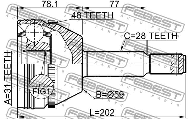 ШРУС наружный 31X59X28 FORD TRANSIT TT9 2006-2013 2110-TRD9A48 2110-TRD9A48 FEBEST