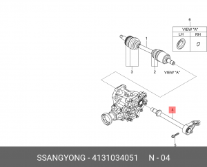 Вал привода SSANGYONG Actyon (10-) (D20F) (AWD) АКПП промежуточный правый (452.3 4131034051 SSANG YONG