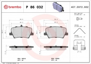 Колодки тормозные дисковые P86032 P86032 BREMBO