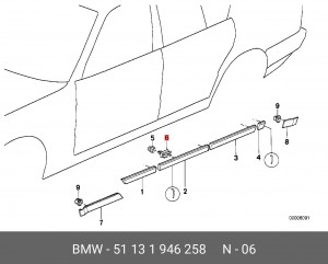 клипса молдинга порога!\ BMW E34 89> 51 13 1 946 258 BMW