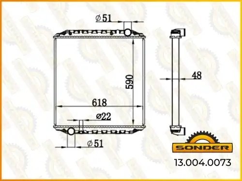 Радиатор 590*610*48 MAN L2000 (с рамкой) (Nissens 62880A) 130040073 SONDER
