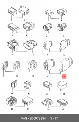 Разъем AUDI A4 (08-) электрический (корпус) OE 8D0 973 834 VAG