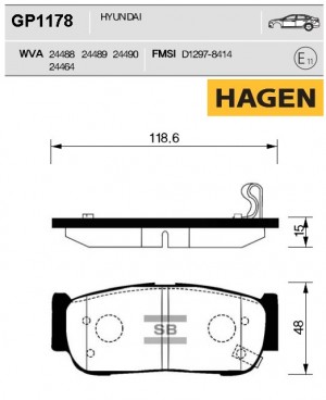 колодки дисковые задние!HAGEN\ Hyundai Santa Fe 2.7/2.2CRDi 06> GP1178 HAGEN
