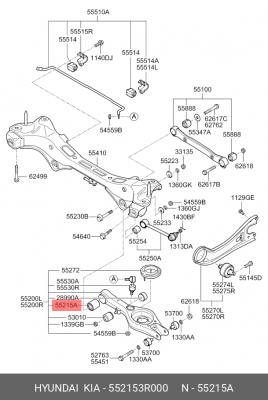 Сайлентблок HYUNDAI Sonata YF (10-) рычага заднего нижнего поперечного OE 55215-3R000 HYUNDAI KIA