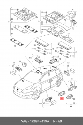 светоотражатель двери!\ VW Golf VI 09-12 1K0947419A VAG