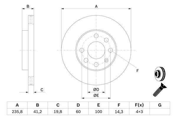 Диск тормозной OPEL Corsa C (00-06) передний (1шт.) BOSCH 0 986 479 190 BOSCH