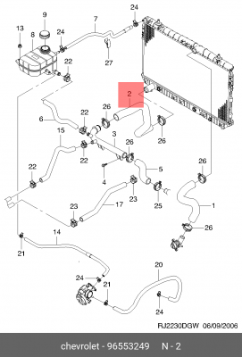 Патрубок CHEVROLET Lacetti(03-) радиатора нижний МКПП OE 96553249 GENERAL MOTORS