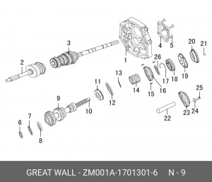 ZM001A-1701301-6 ВАЛ КПП 4/4 ПРОМЕЖУТОЧНЫЙ HVER ДИЗЕЛЬ ,H3 ZM001A-1701301-6 GREAT WALL