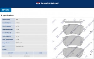 Колодки тормозные HYUNDAI Santa Fe передние (4шт.) SANGSIN SP1913 SANGSIN