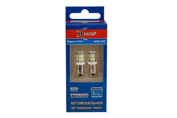 Лампа светодиодная 12V Т4W 0.5W BA9S белая блистер (2шт.) XENITE 1009544 XENITE