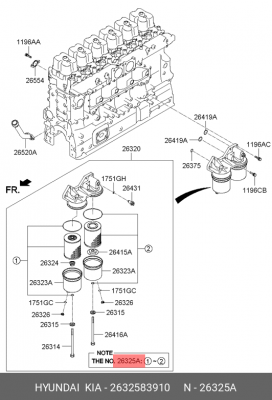 Фильтр масляный HYUNDAI HD170,270,450,AeroSpace дв.D6AC/AV/ABDD комплект OE 2632583910 HYUNDAI KIA