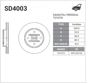 Диск тормозной передний TOYOTA YARIS (P9) 05- SD4003 SD4003 SANGSIN