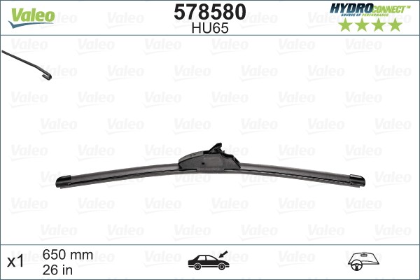 Щетка стеклоочистителя 650мм бескаркасная HydroConnect Upgrade VALEO 578580 VALEO PHC