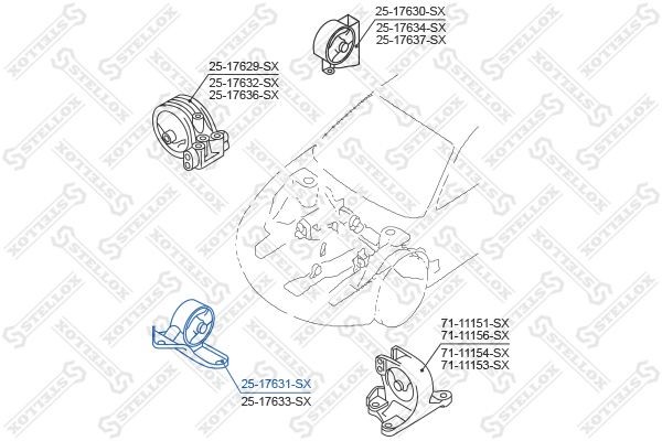 подушка двигателя передняя!\ Mitsubishi Chariot/Space Wagon Grandis N84W/N94W 19 25-17631-SX STELLOX