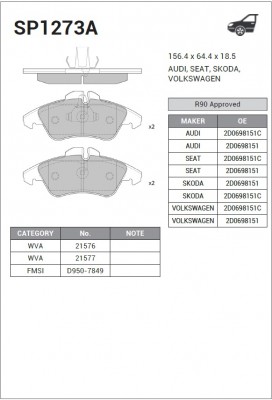 Колодки тормозные дисковые MB Vito/Sprinter, VW LT II 28-35 96 SP1273A SP1273A SANGSIN