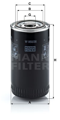 Фильтр масляный КАМАЗ,ПАЗ (дв.CUMMINS ISBe 185,210,300) (аналог WK 950/26) MANN W 950/26 MANN FILTER