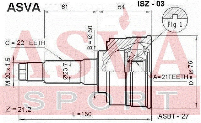 ШРУС НАРУЖНЫЙ 21x50x22 (10216022/040213/0002146/10, Китай) ISZ-03 ASVA