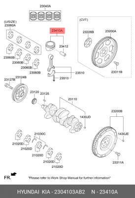 Поршень двигателя HYUNDAI Solaris (17-) (1.4) STD-B с пальцем (1шт.) OE 2304103AB2 HYUNDAI KIA