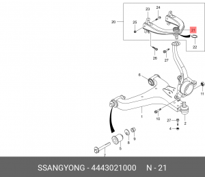 Опора шаровая SSANGYONG Stavic (13-),Rodius (03-) рычага переднего верхняя OE 44430-21000 SSANG YONG