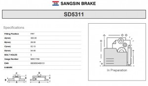 Диск тормозной FORD Transit (06-) передний (1шт.) SANGSIN SD5311 SANGSIN