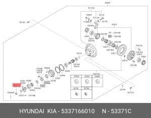 Гайка HYUNDAI HD120 дв.D6DA22,D6GA хвостовика вала карданного центрального OE 5337166010 HYUNDAI KIA