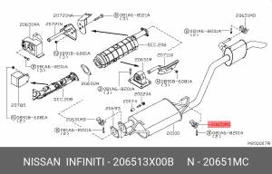 кронштейн крепления глушителя!\ Nissan Murano Z50 03-08 20651-3X00B NISSAN