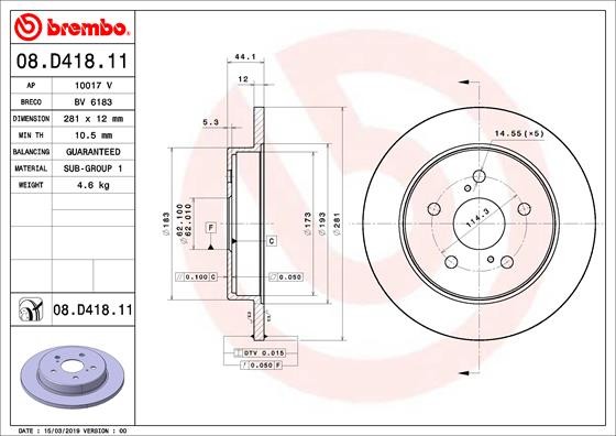 Диск тормозной 08.D418.11 08D41811 BREMBO