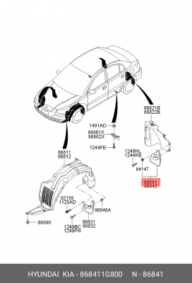 Брызговик Задний Левый 868411G800 HYUNDAI KIA