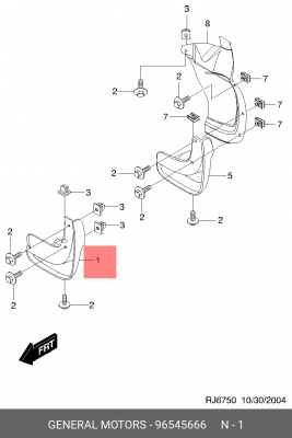 Брызговик CHEVROLET Lacetti (03-) передний правый OE 96545666 GENERAL MOTORS