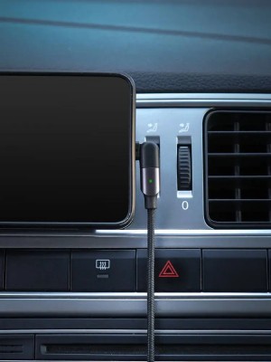 Кабель USB - Lightning Iphone/IPad 1м, с поворот. коннектором, черный нейлоновый ACH-M-30 AIRLINE