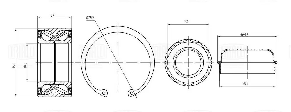 Подшипник ступицы Mercedes A (W168) (97-) перед. (кмпл:подш./стоп.кол./гайка/кры CS 1570 TRIALLI