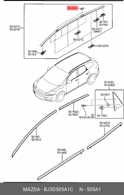 Заглушка MAZDA 323 (-04) молдинга крыши OE BJ3D505A1C MAZDA