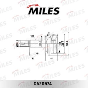 ШРУС наружный TOYOTA YARIS II 1.0VVTI-1.3VVTI 05-11 (GKN 305512) GA20574 GA20574 MILES