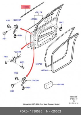Молдинг FORD Focus (04-11) стекла двери передней правой наружный OE 1 738 095 FORD